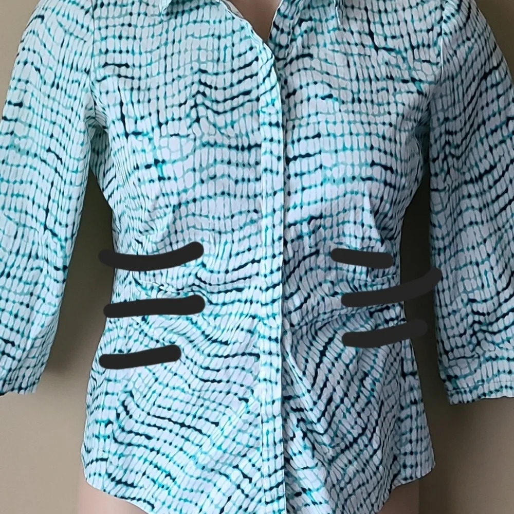 Lafayette 148 New York women's button down shirt stretch sz. 8 white/green/black - Picture 10 of 10